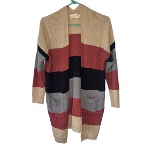 Dreamers Wide Striped Long Sleeve Open Front Cardigan